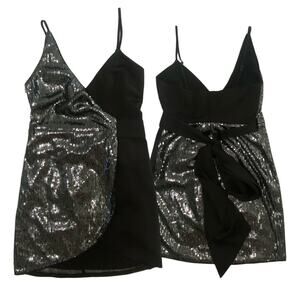 New Camila Coelho Womens Paulette Black Sequin Full Wrap Dress Sz XS Club Event